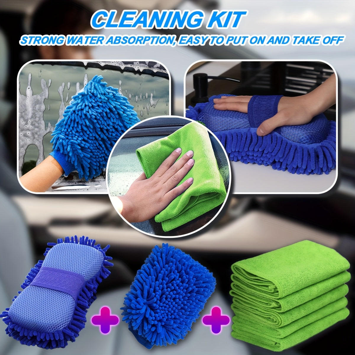 7pcs Car Cleaning Microfibre Sponge Set by Snagg A Microfibre Pad