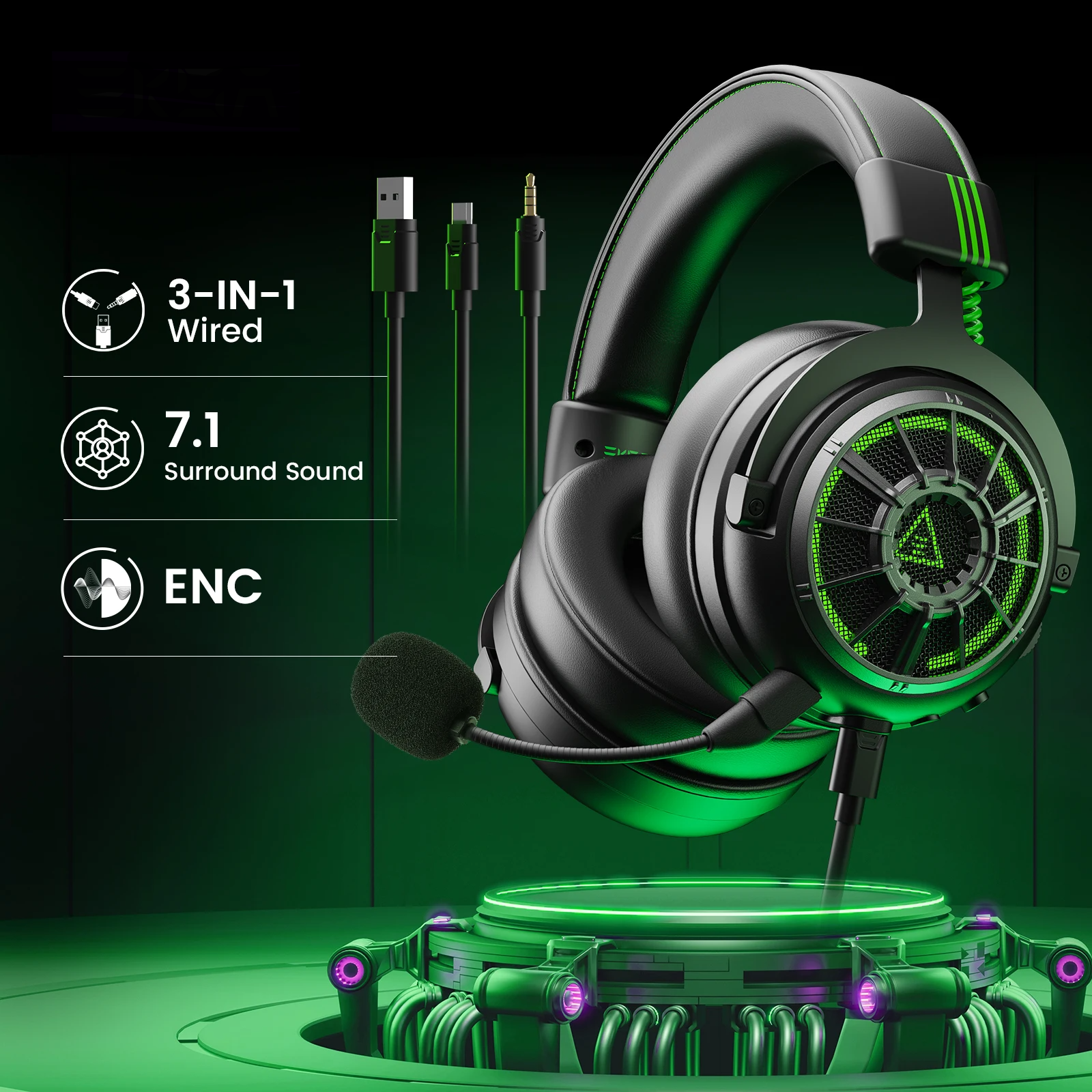 7.1 Wired Gaming Headset Connections for PC, PS4, Xbox & Switch by Snagg A Gaming Headset