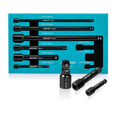 9 Pcs Wobble Socket Extension Set – 1/4", 3/8", 1/2" Ratchet Extensions with EVA Storage Tray for Automotive, Garage & DIY
