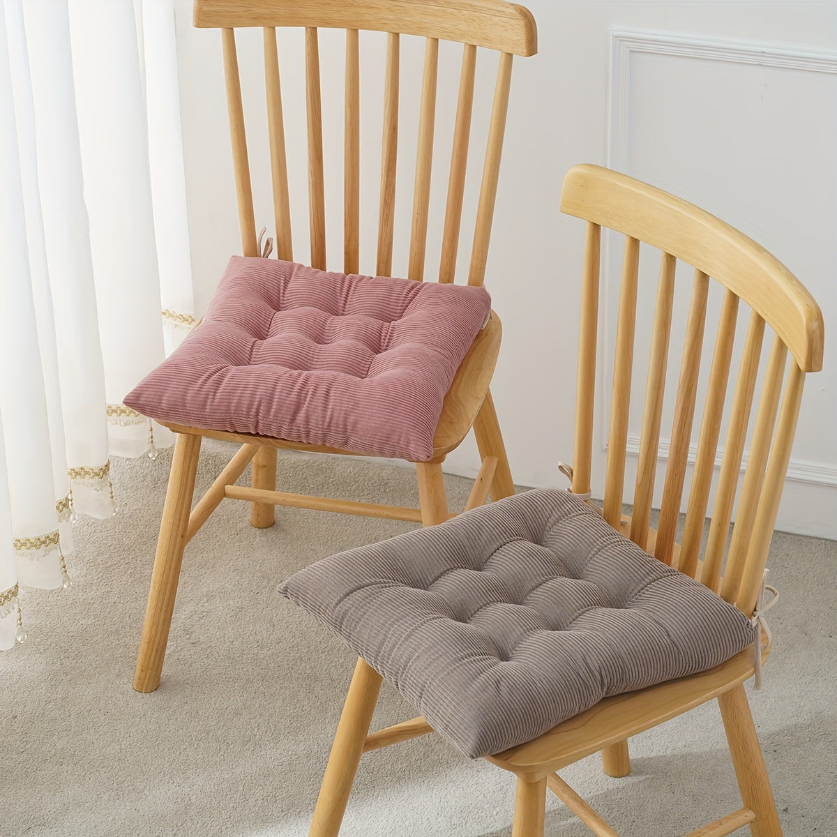 Classic Washable Polyester Chair Pads with Ties – 4 Pack by Snagg A Cushion