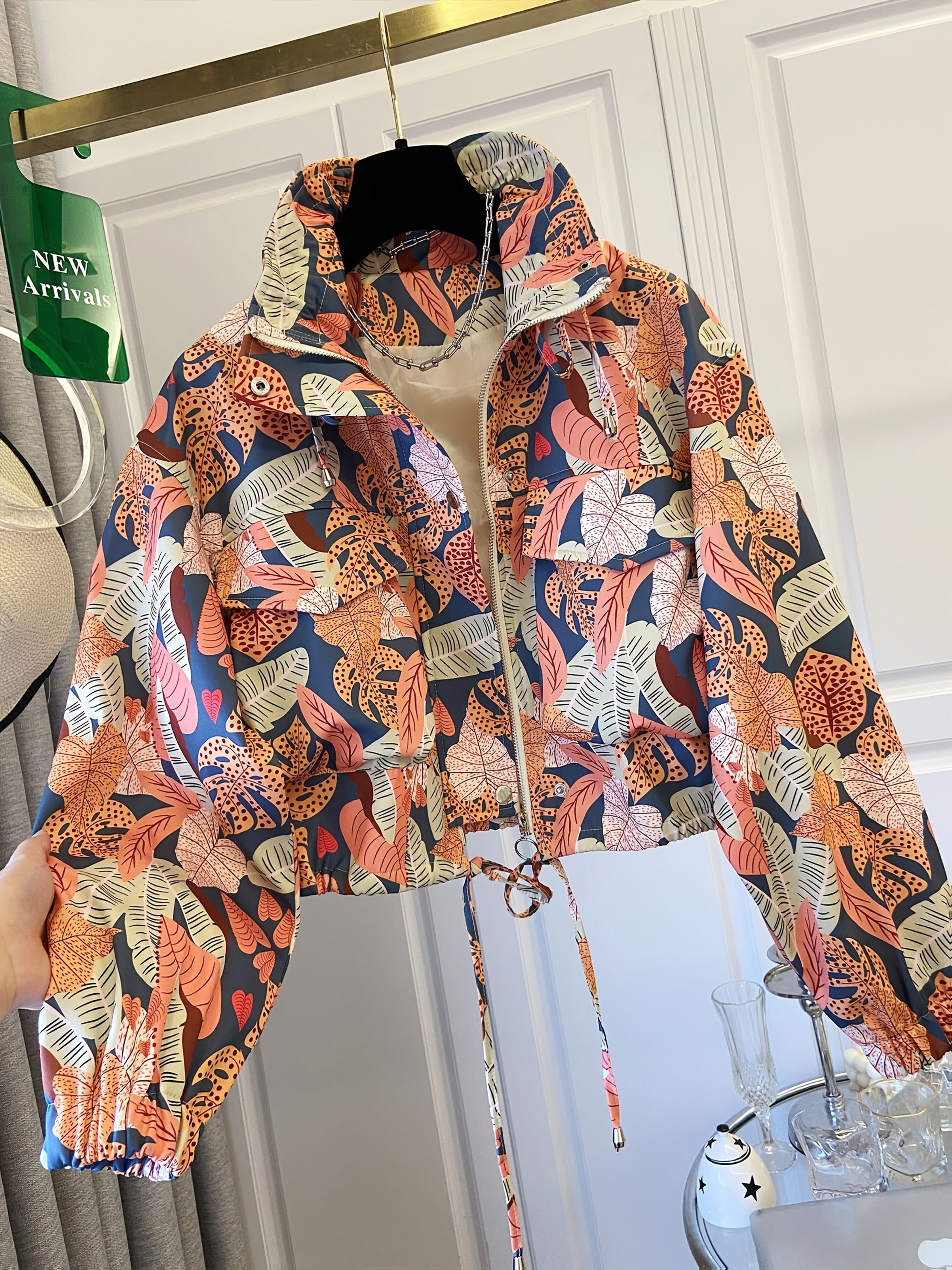 Women’s Casual Short Jacket with Tropical Floral Print by Snagg A Jacket