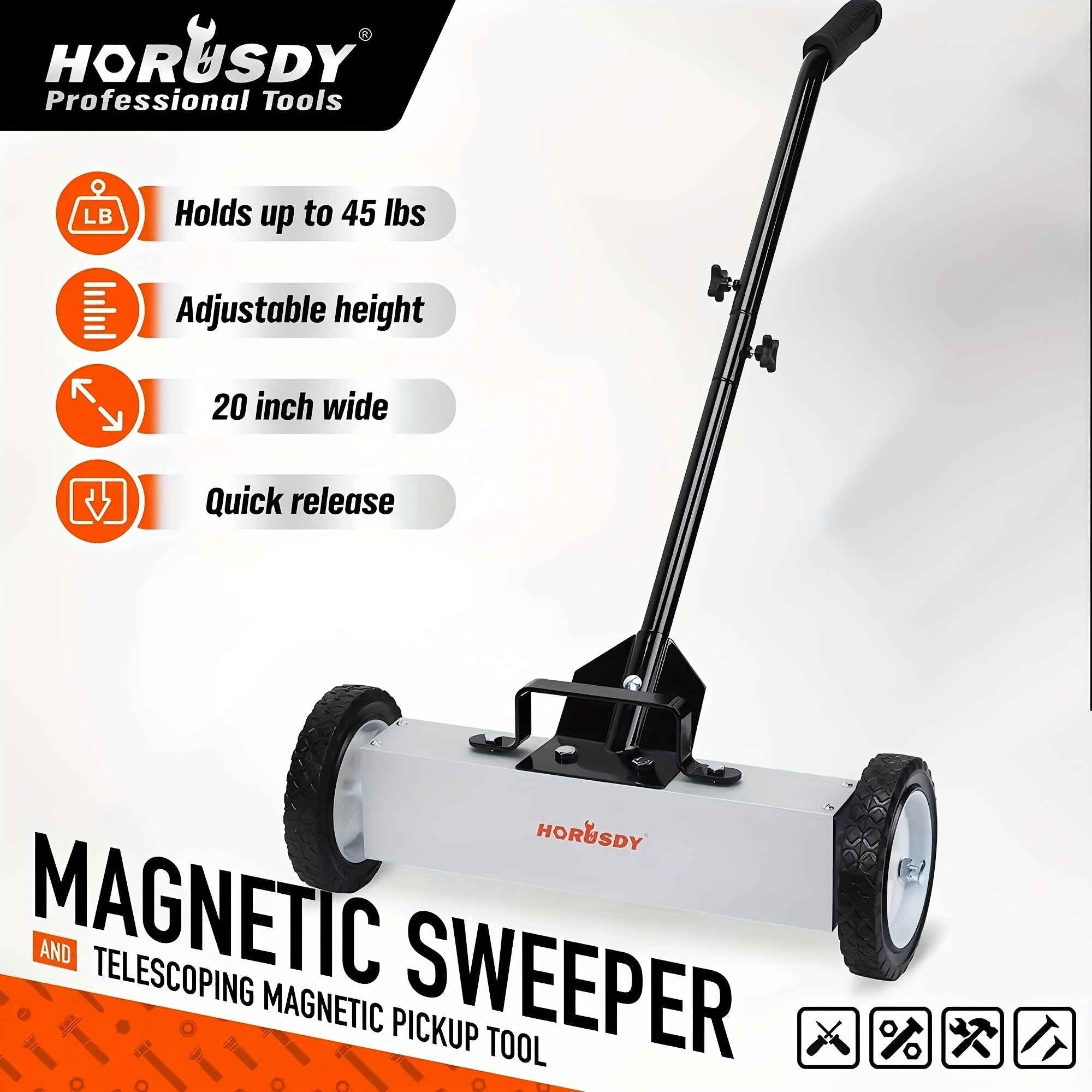 18” Heavy Duty Magnetic Sweeper with Wheels – 45LB Pull Force Nail & Metal Collector for Workshops, Garages & Yards