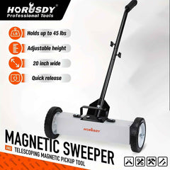 18” Heavy Duty Magnetic Sweeper with Wheels – 45LB Pull Force Nail & Metal Collector for Workshops, Garages & Yards