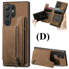 Zipper Leather Magnetic Wallet Case – Samsung Galaxy S25 Series - D - Brown / Phone Cases & Covers