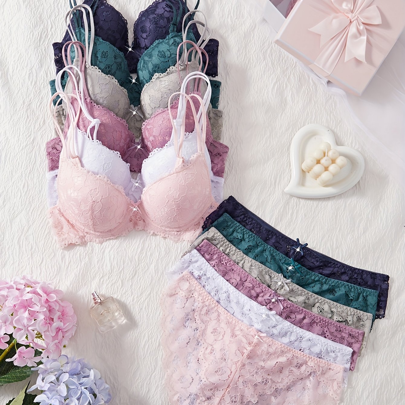 Women’s Lace Bra & Panty Set – 6-Piece Floral Pattern by Snagg An Underwear