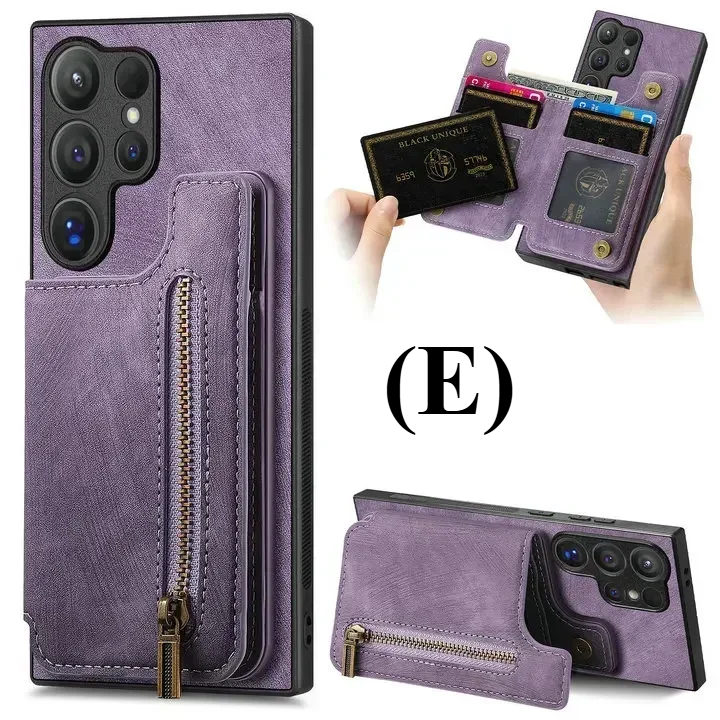 Zipper Leather Magnetic Wallet Case – Samsung Galaxy S25 Series - E - Purple / Ultra - Phone Cases & Covers
