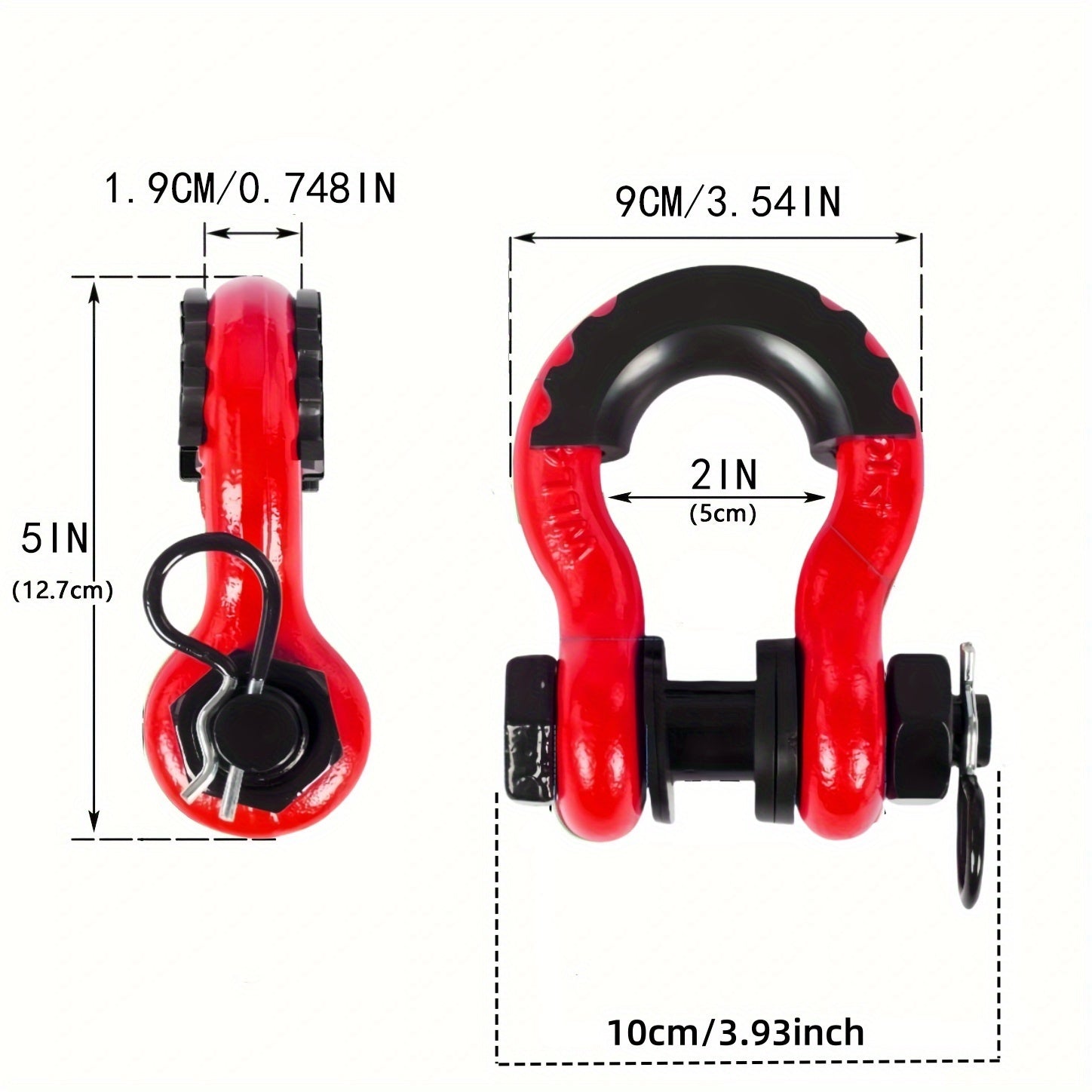 2pcs 4.75 - Ton D-Ring Bow Shackles by Snagg A Bow Shackle