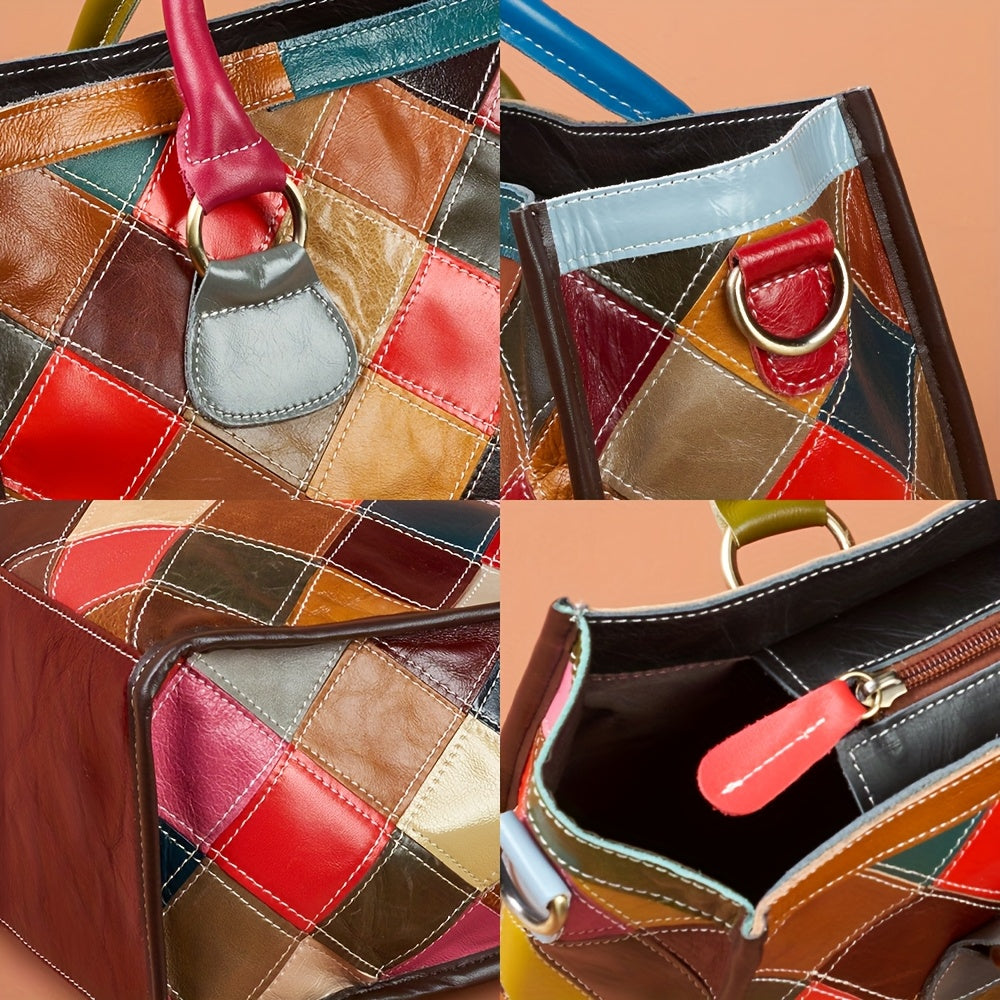 Multicolor Plaid Leather Tote Bag by Snagg A Bag
