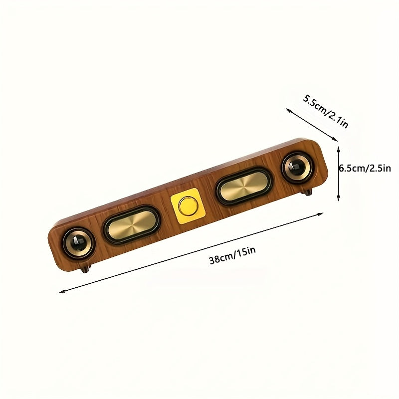 Retro Wood Grain Soundbar – Dual Wireless Speakers with USB, Card Slot & Mic Input by Snagg A Portable Speaker