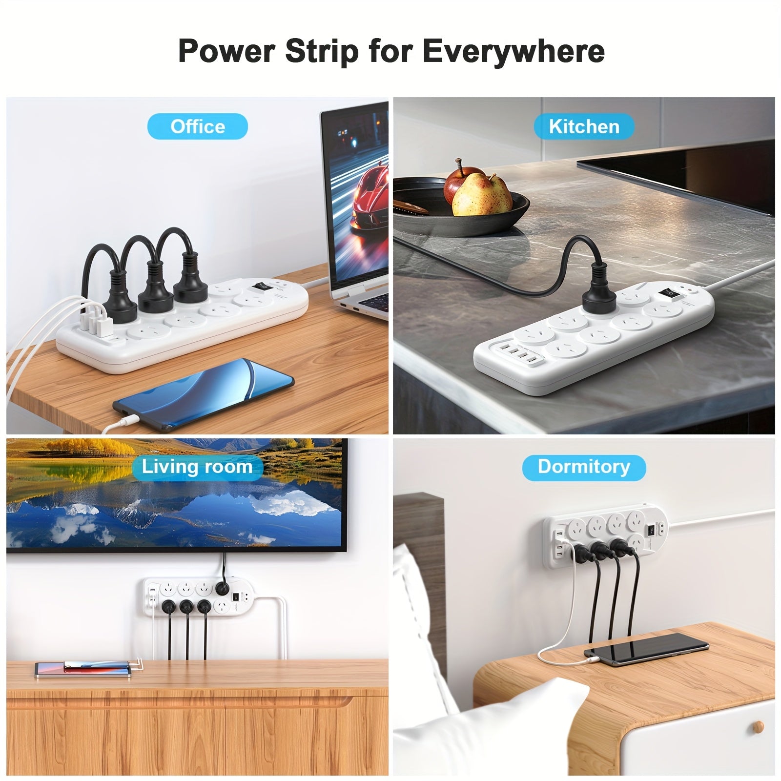 12-in-1 Powerboard with USB | 8 Outlets Surge Protector for Home & Office by Snagg An Extension Cable