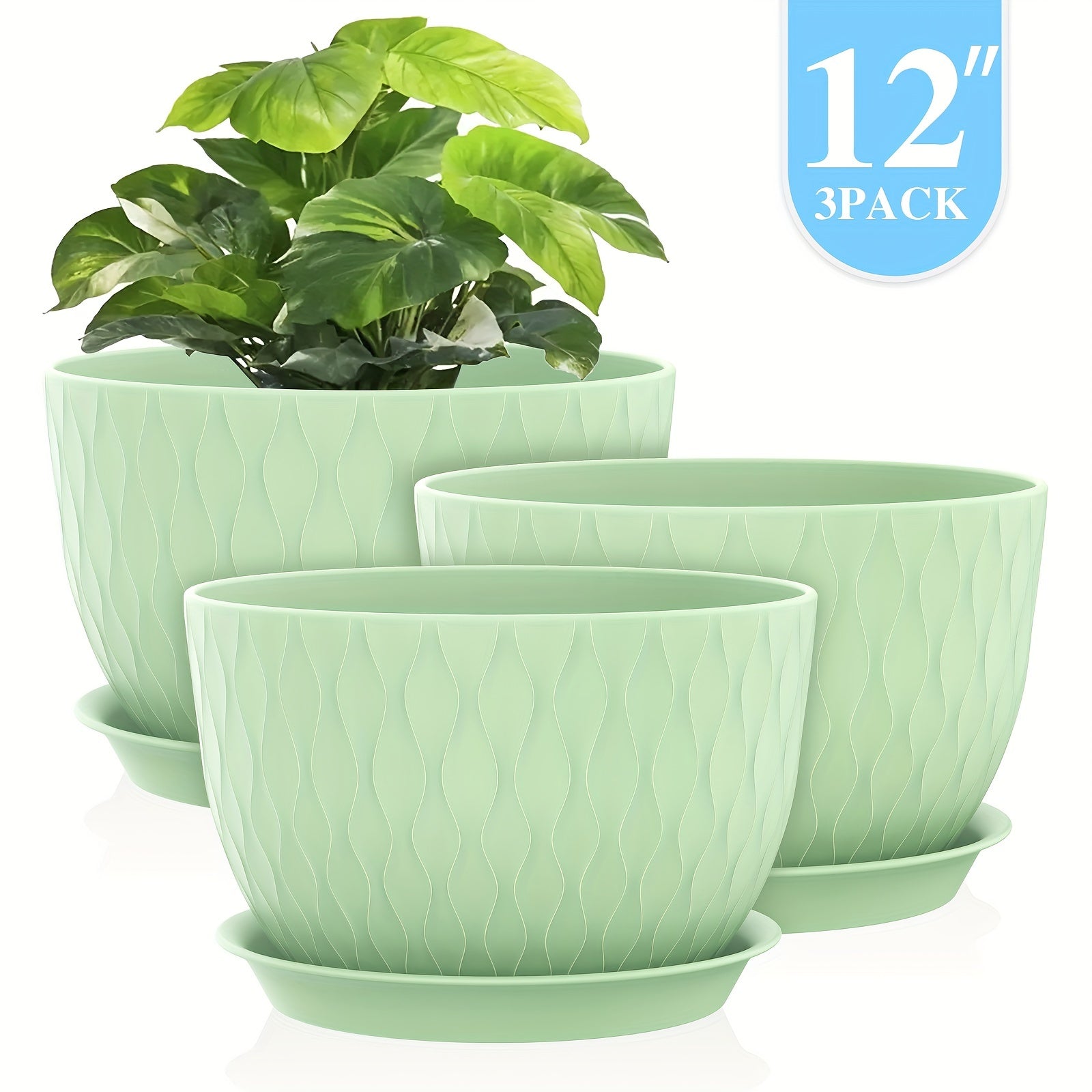 3pcs 12" Plastic Planters with Trays by Snagg A Pot