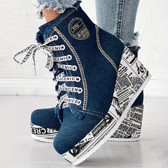 Women’s Solid Color Denim Lace-Up Boots by Snagg A Shoes