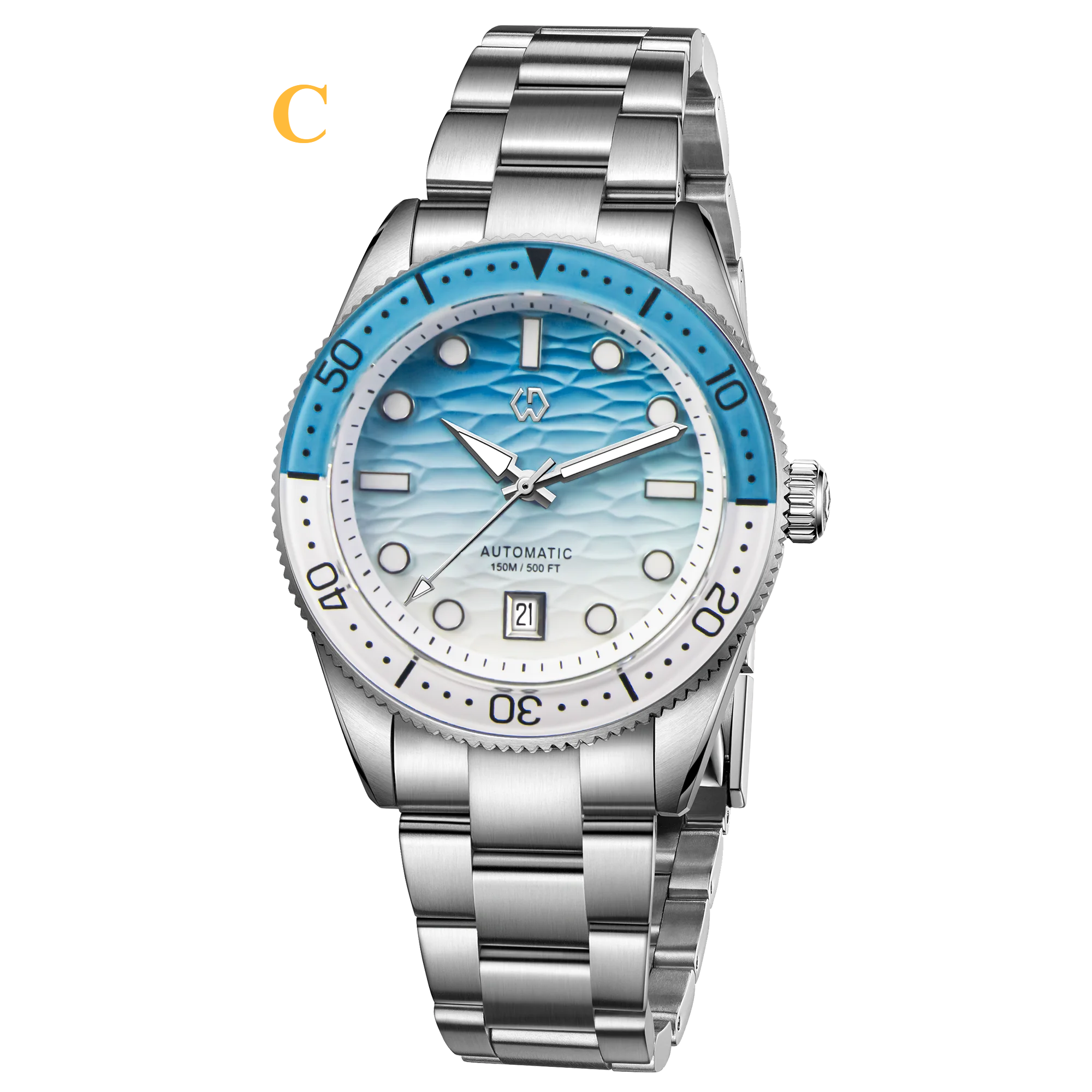 Ocean Blue Automatic Diver’s Watch – Sapphire Glass | 150M Water Resistance - C - Dark / Stainless Steel - Men’s Watches