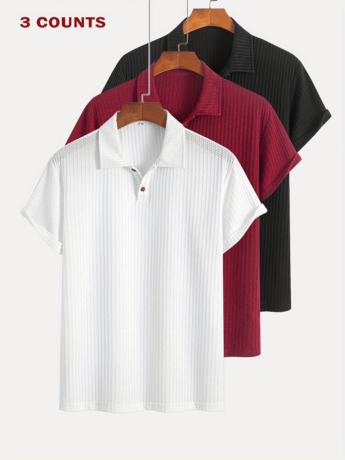 3-Pack Men’s Summer Jacquard Knit Polo Shirts – Sporty Casual Style - SnaggIt