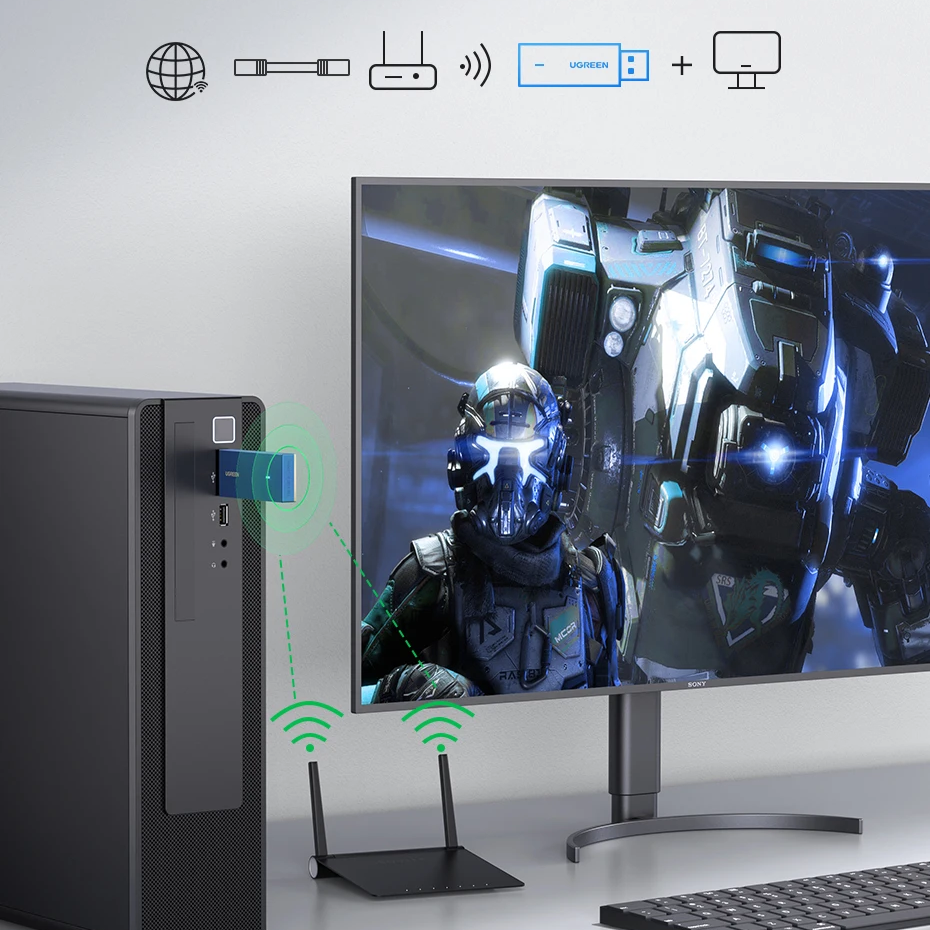 AX1800 WiFi 6 USB Adapter – Dual-Band 2.4G/5GHz Dongle with Antenna for Desktop & Laptop by Snagg A USB WiFi Adapter