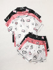 Women’s Love Print Satin – 3-Piece Pajama Set by Snagg A Pajama