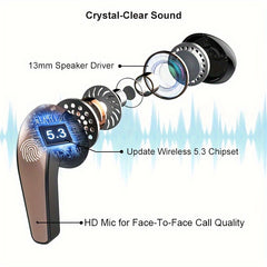 Wireless Earbuds | In-Ear Headphones with Mic, Touch Control & LED Display (40H Playtime) by Snagg An EarBud