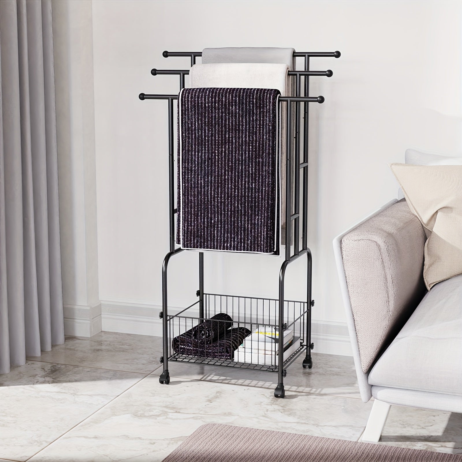 Heavy-Duty 3-Tier Freestanding Towel Rack with Storage Basket by Snagg A Rack