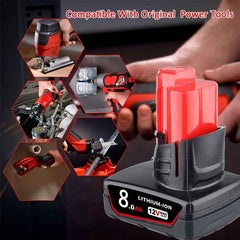 2 Pack 12 V 8.0 Ah Lithium-Ion Battery — Replacement for M12 Series Cordless Tools