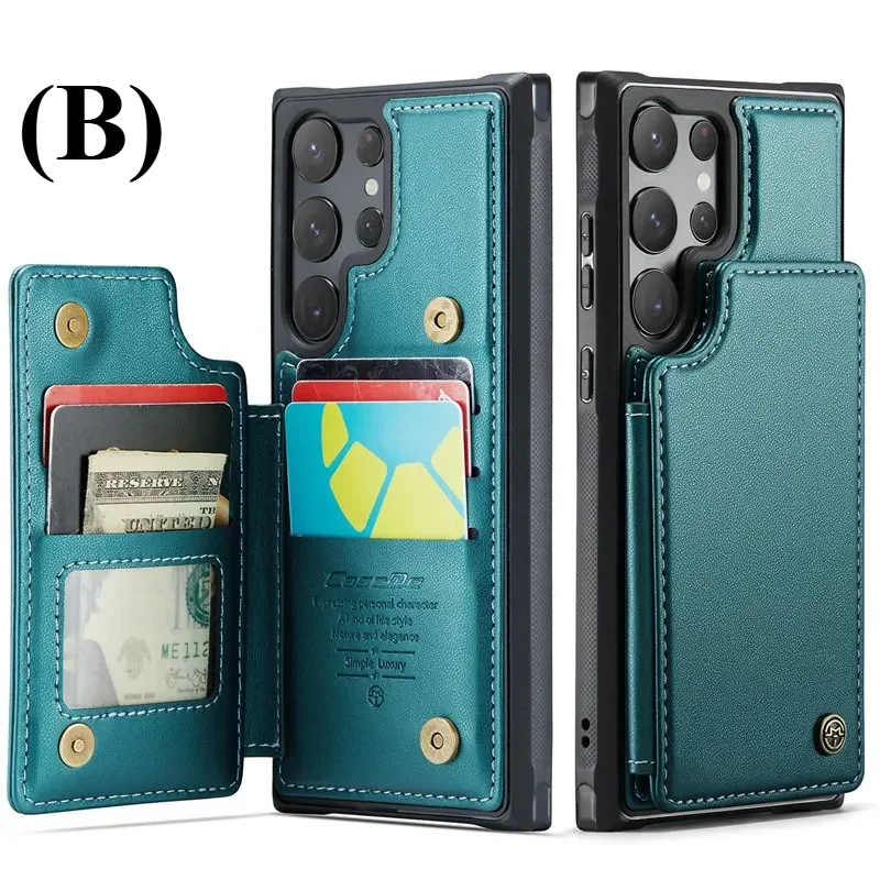 Luxury Leather Wallet Card Case – Samsung Galaxy S24 Series - B - Green / Ultra - Phone Cases & Covers