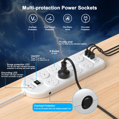 12-in-1 Powerboard with USB | 8 Outlets Surge Protector for Home & Office by Snagg An Extension Cable