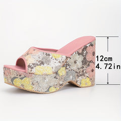 Women’s Floral Sequin Wedge Sandals by Snagg A Sandal