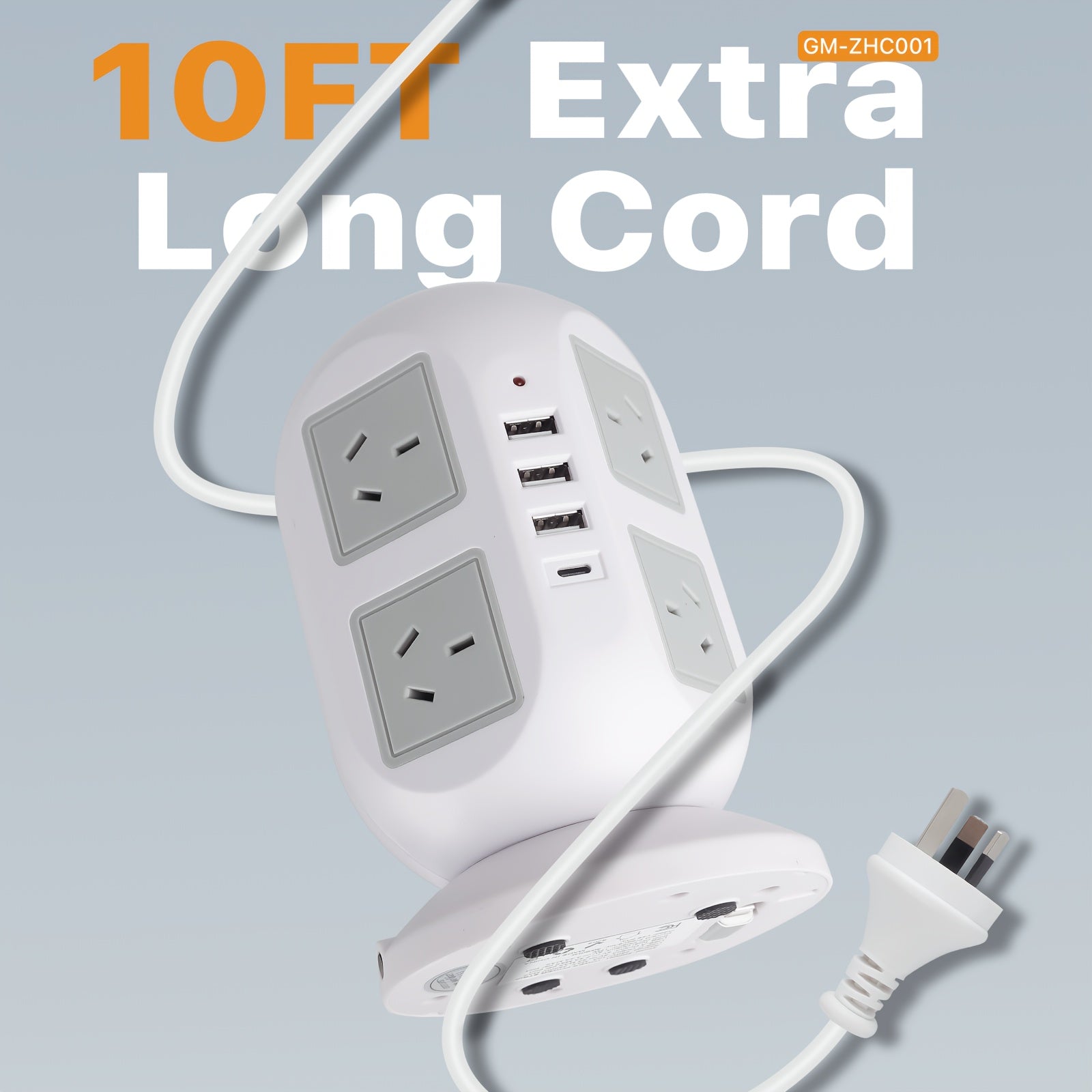 16-in-1 Tower Powerboard with USB-C | Surge Protector Charging Station (3m) by Snagg An Extension Cable