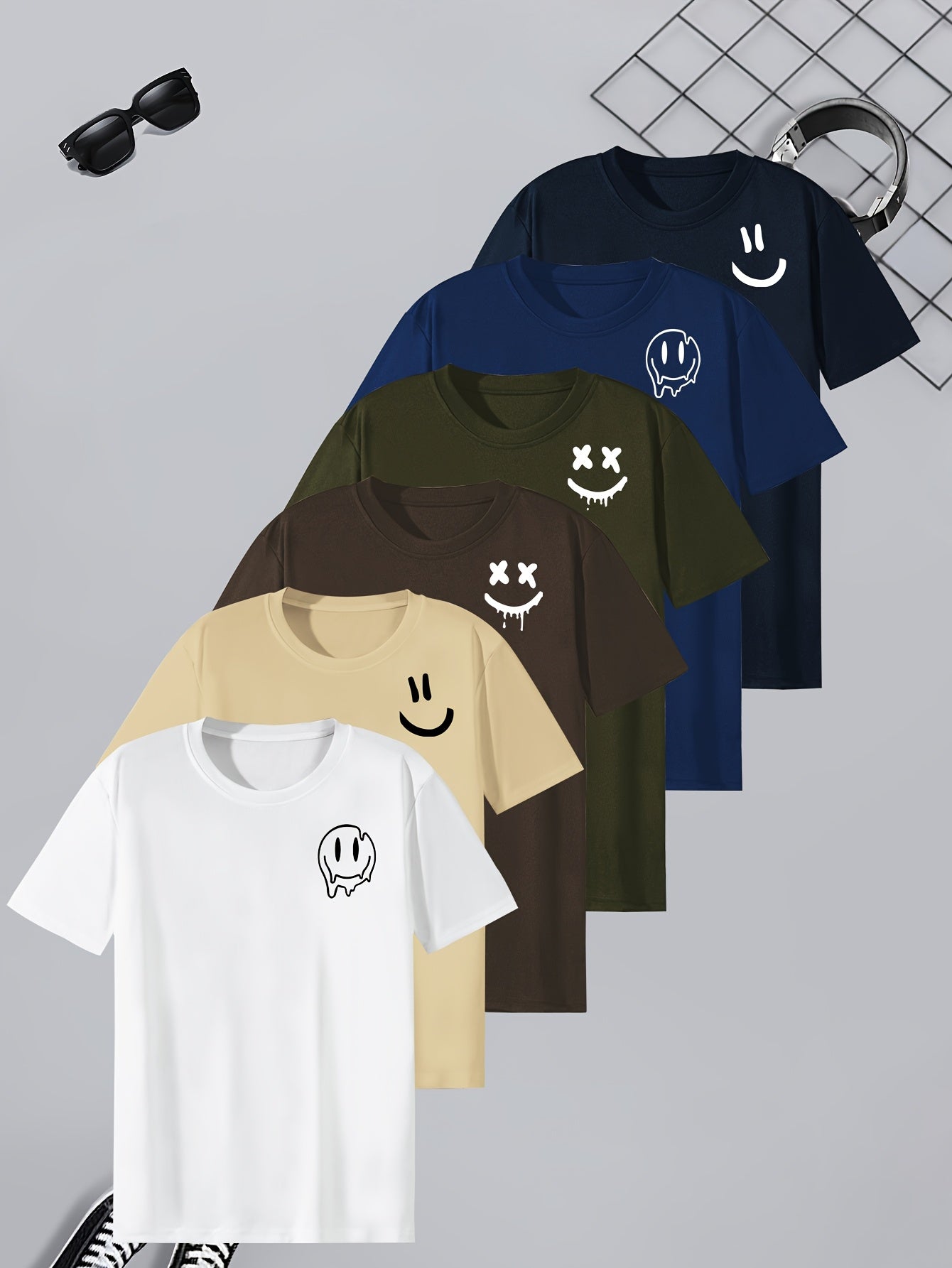 Men’s 6-Pack Happy Face T-Shirts – Summer Casual Comfort by Snagg A Shirt