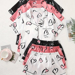 Women’s Love Print Satin – 3-Piece Pajama Set by Snagg A Pajama
