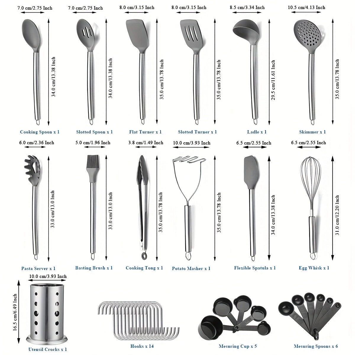 39pcs Stainless Steel & Silicone Cookware Set by Snagg A Utensil