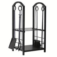 Wrought Iron Firewood Log Rack with Fireplace Tool Set by Snagg A Rack