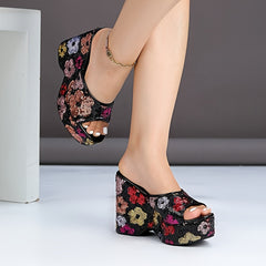 Women’s Floral Sequin Wedge Sandals by Snagg A Sandal