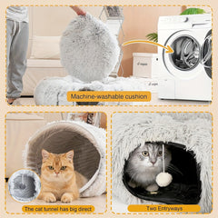 Plush Cat Tunnel Bed with Play Mat by Snagg A Cave