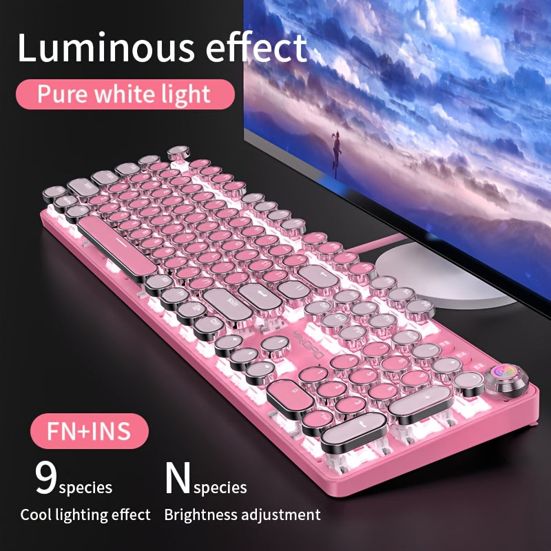 Pink Mechanical Keyboard – Retro Punk Keycaps with Blue Switches by Snagg A Keyboard