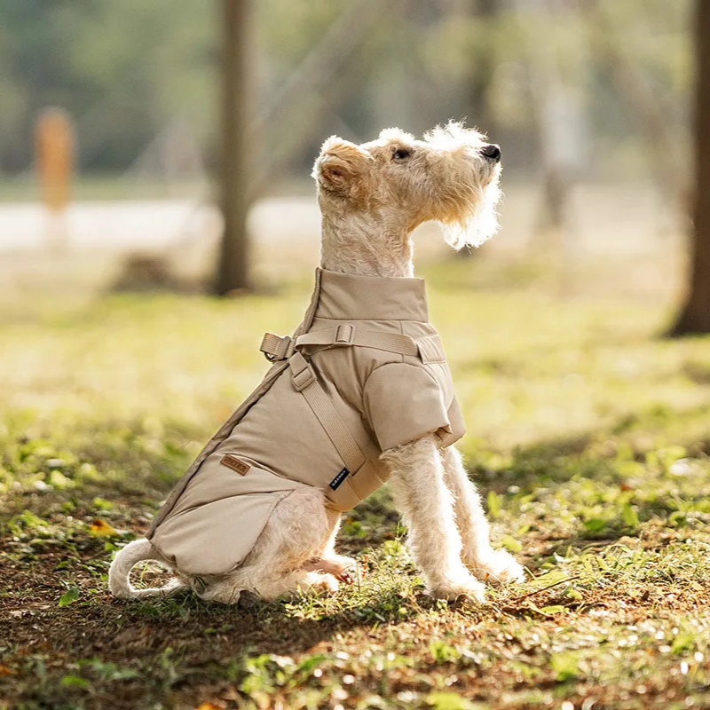 Dog Puffer Jacket with Built-In Harness – Waterproof Winter Snow Coat for Small Dogs