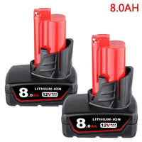 2 Pack 12 V 8.0 Ah Lithium-Ion Battery — Replacement for M12 Series Cordless Tools