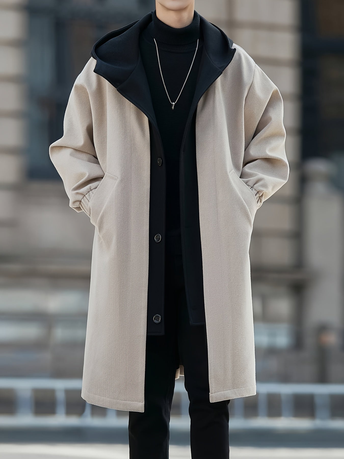 Men’s Casual Hooded Tweed Trench Coat by Snagg A Coat