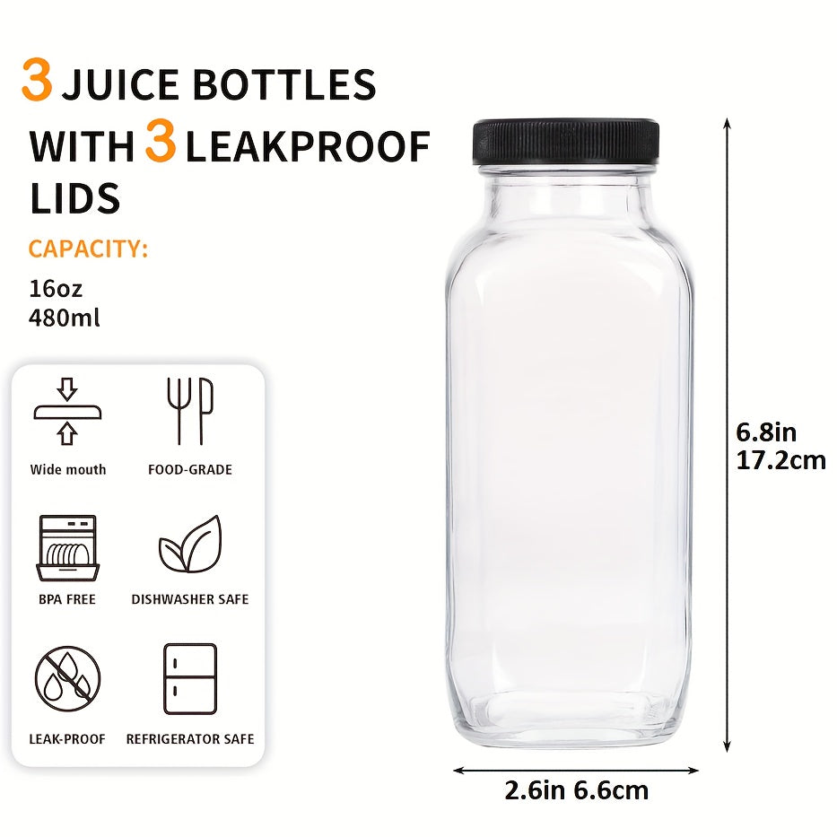 Glass Travel Juice Bottles 12 Pack 500ml Leak Proof BPA Free Lids by Snagg A Bottle