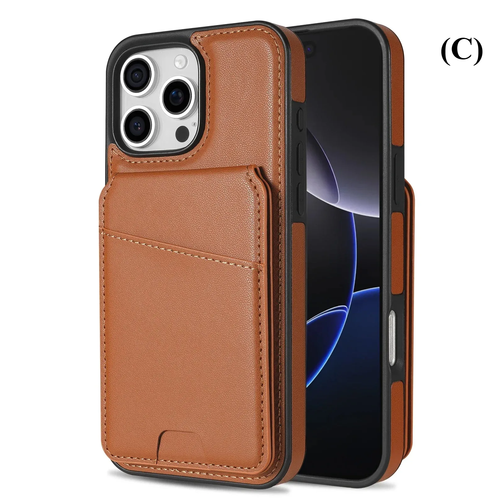2 in 1 Detachable Card Pocket Magsafe Case – for iPhone 15 Series - C - Brown / Phone Cases & Covers