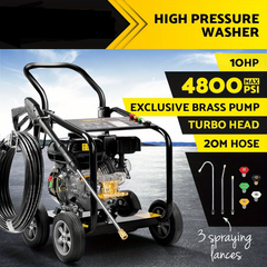 4800PSI 10HP Heavy Duty Petrol Pressure Washer – 20m Hose, Turbo Nozzle & Self-Suction System