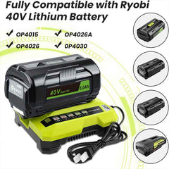 40 V 6.0 Ah Lithium-Ion Replacement Battery Compatible With Ryobi 40 V Cordless Tools & Chargers