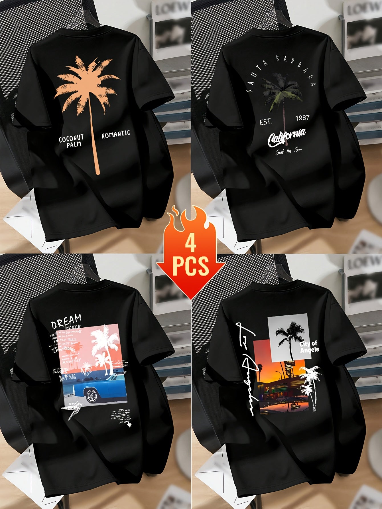 Men’s Printed Inner Layering T-Shirts – 4pcs Summer Crew Neck Short Sleeve Tops by Snagg A Shirt