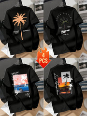 Men’s Printed Inner Layering T-Shirts – 4pcs Summer Crew Neck Short Sleeve Tops by Snagg A Shirt