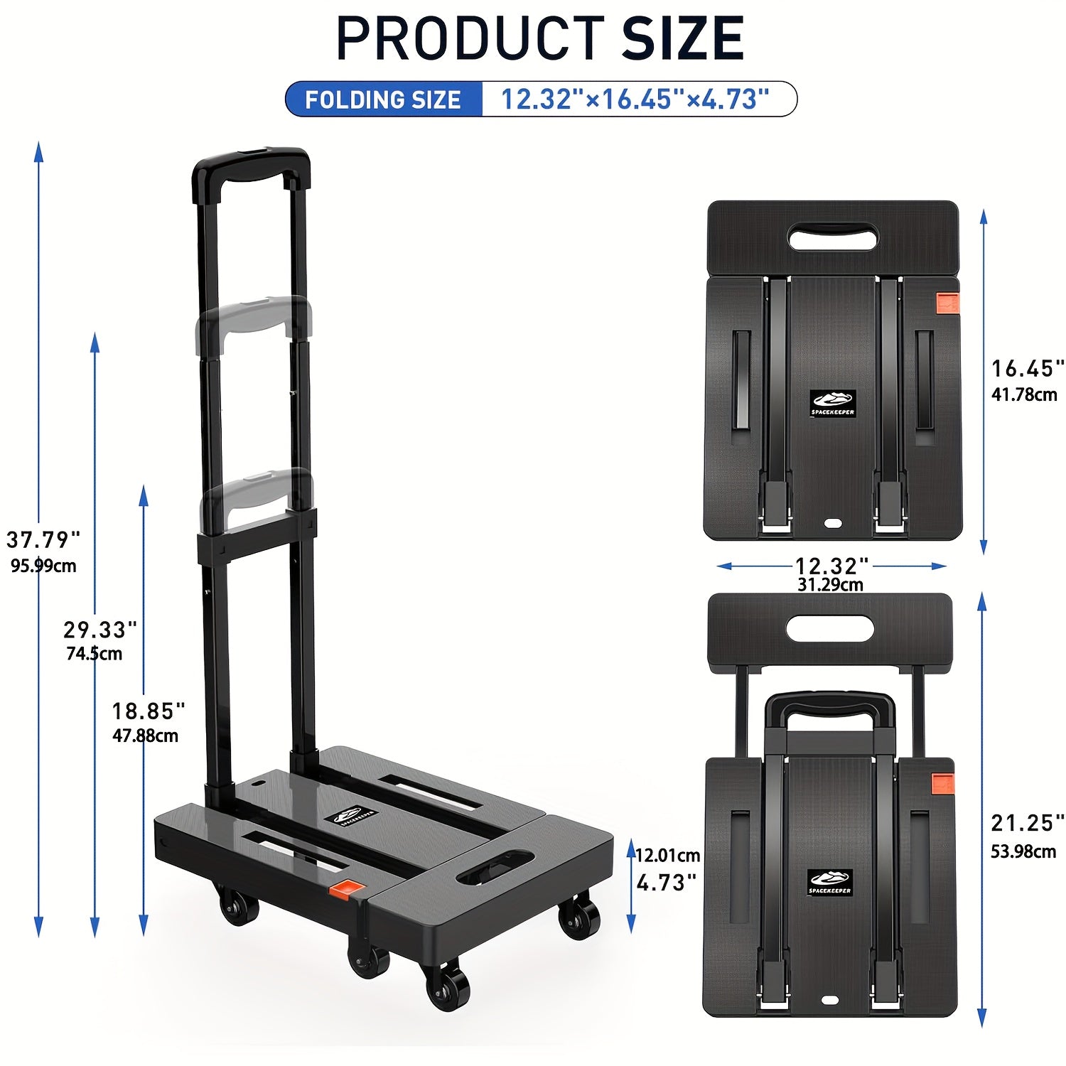 500LB Folding Hand Truck – Heavy Duty Luggage Cart with 6 Wheels & Elastic Ropes - General Tools