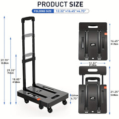 500LB Folding Hand Truck – Heavy Duty Luggage Cart with 6 Wheels & Elastic Ropes - General Tools