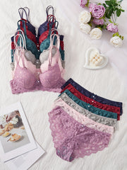 Women’s Lace Bra & Panty Set – 6-Piece Floral Pattern by Snagg An Underwear