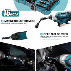 16 Piece SAE Magnetic & Deep Nut Driver Set – Chrome Vanadium Steel with Toolbox for Impact Drill, Car Repair & DIY
