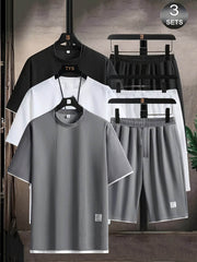 6pcs Waffle Men’s Pajama Set – Short Sleeve & Shorts Multi-Piece Homewear - SnaggIt