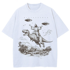 Cartoon Dinosaur Vintage Distressed Tee | Streetwear Vacation Top