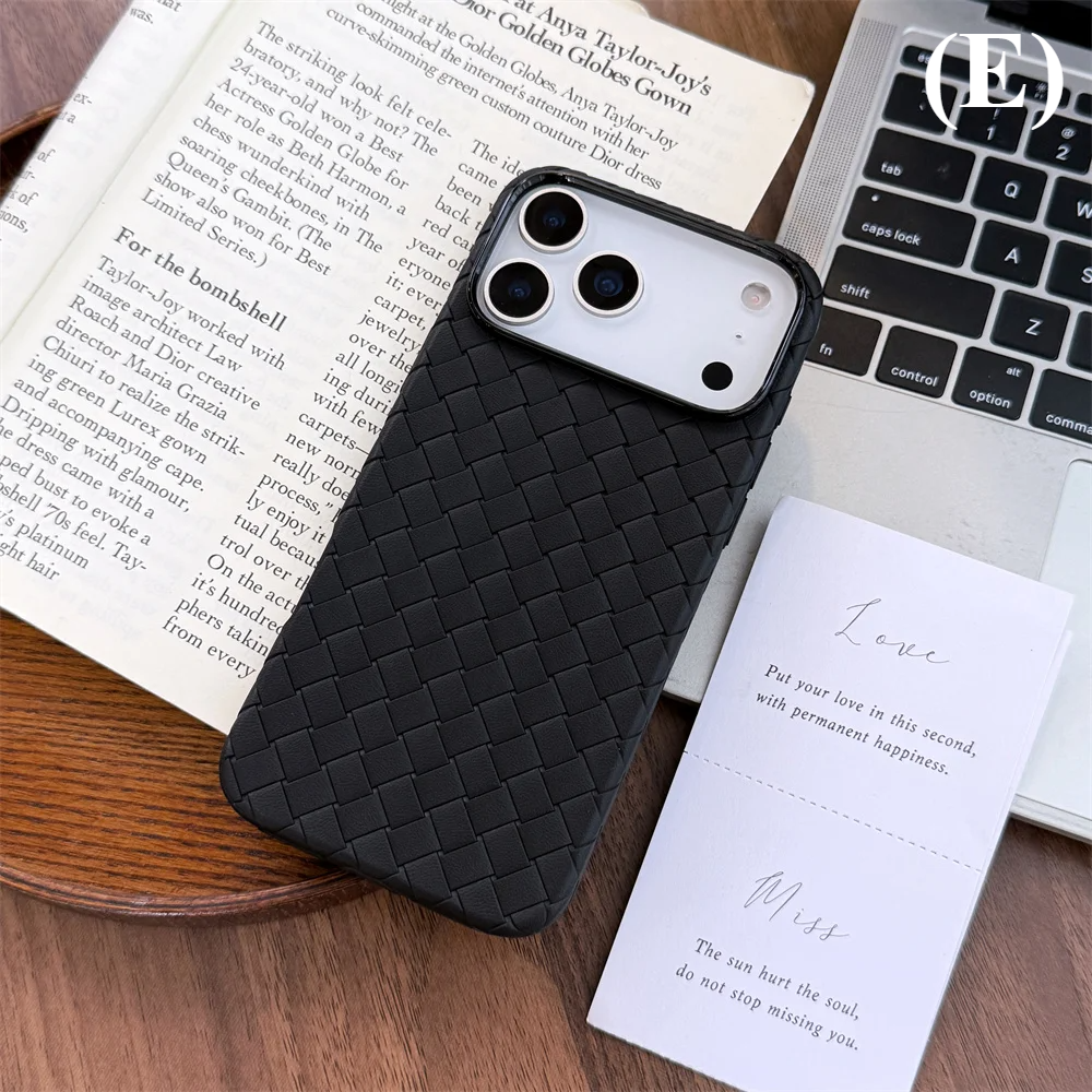 Braided Textured Breathable Shockproof Back Case – for iPhone 15 Series - E - Black / Plus - Phone Cases & Covers